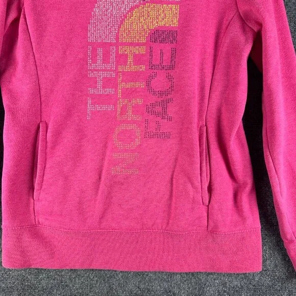 The North Face Hoodie Womens Medium Pink Cotton Blend Long Sleeve Logo Yellow Ti - Picture 2 of 8